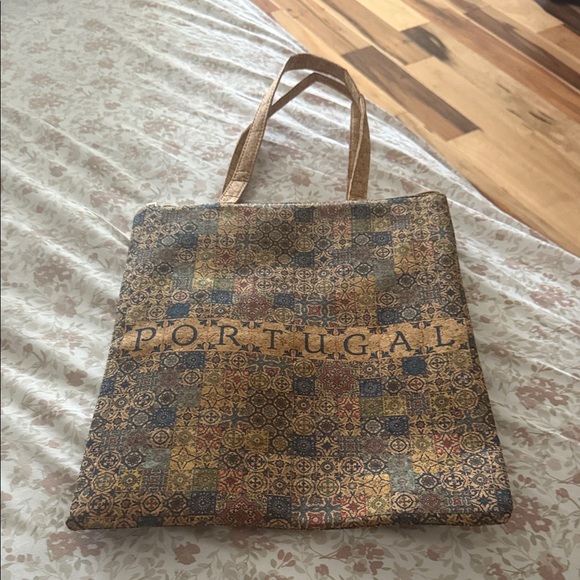 Portugal cork bag Patterned Tote Bag - Blue and Brown. New never used - Picture 1 of 4